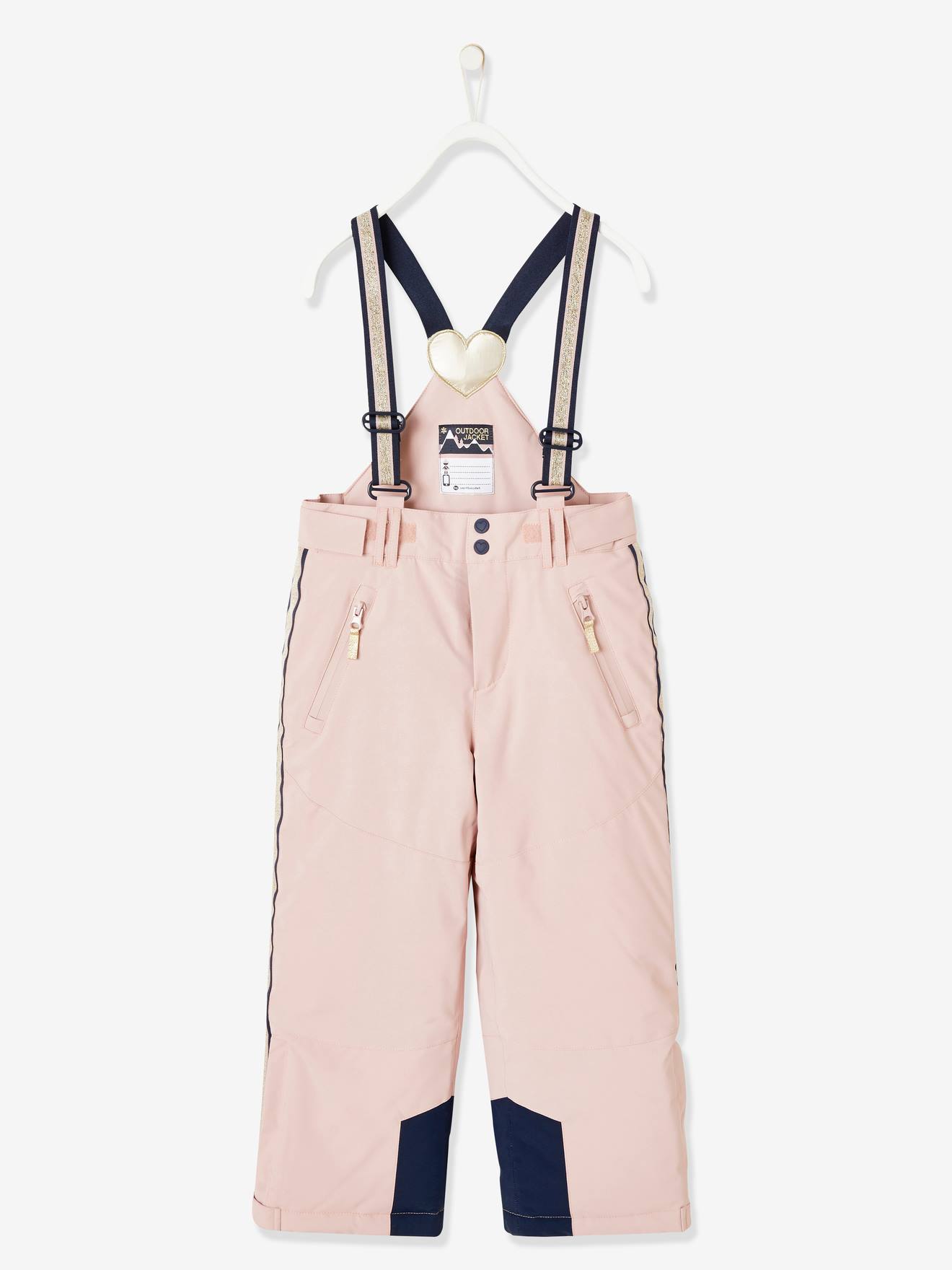 Pantalon de ski fille détails techniques et irisés garnissage recyclé rose
