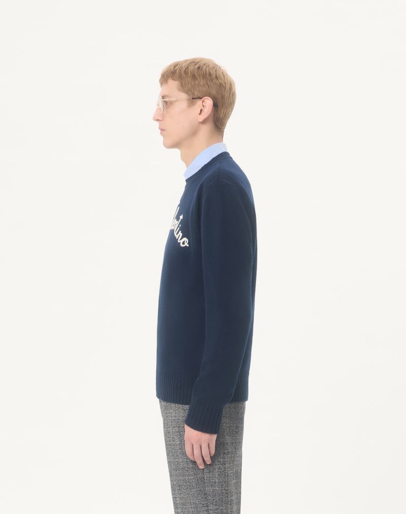 Chez Valentino uldtrøje med rund hals og broderi