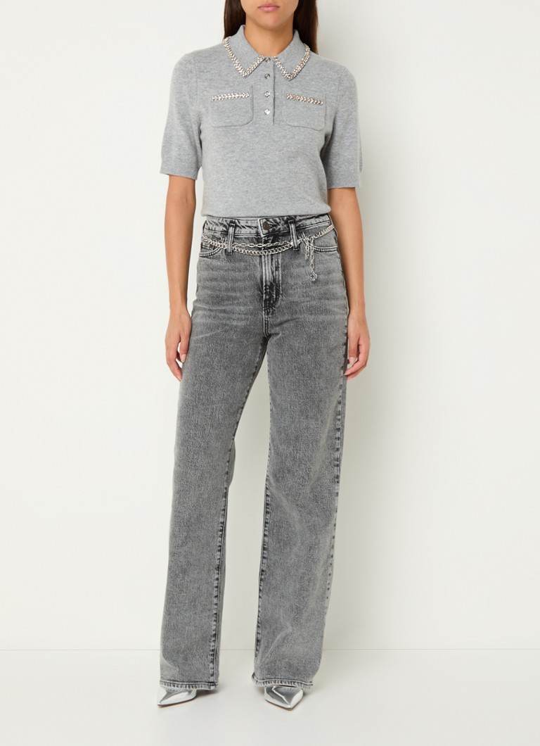 Maje Fine-knit top in cashmere blend with polo collar and rhinestones