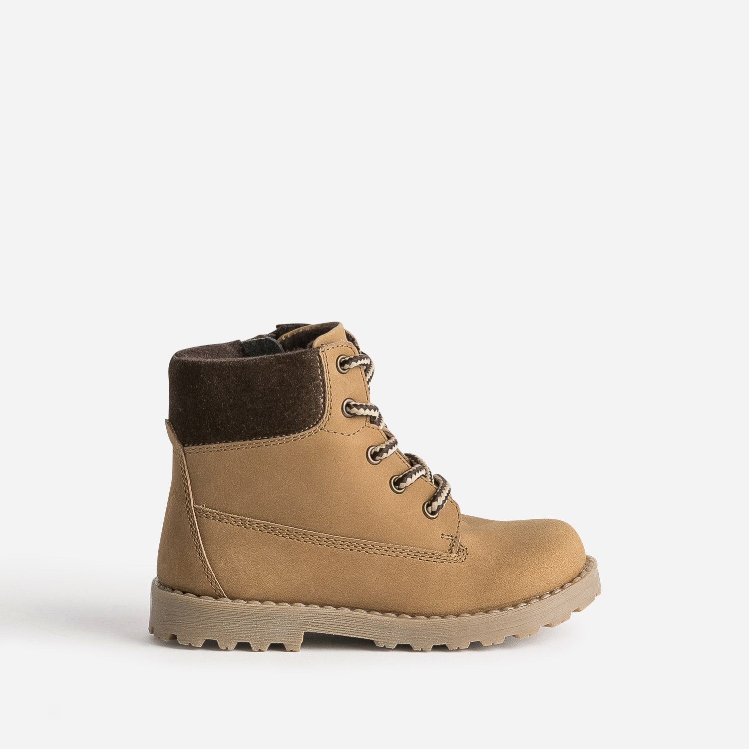 Boots à lacet éco-conçu camel cuir nubuck bord textile marron