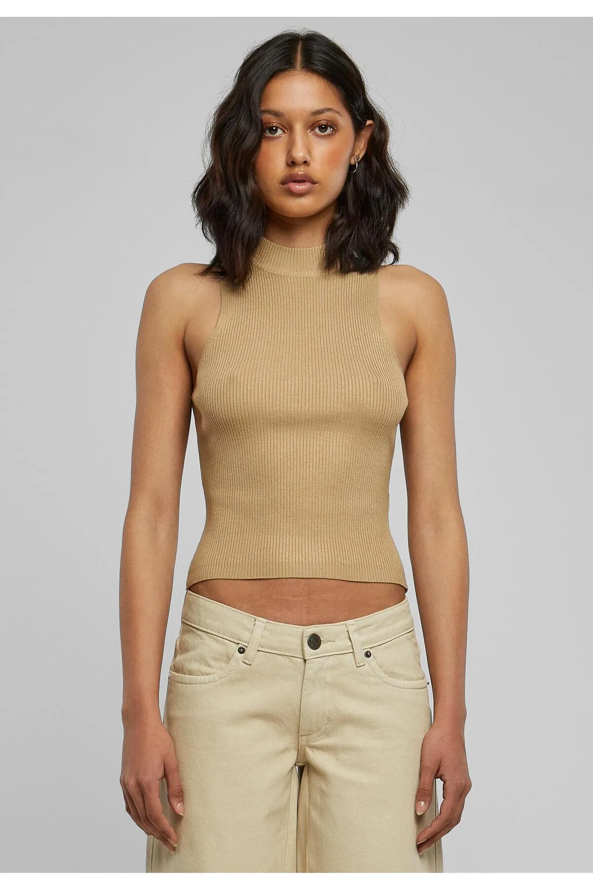 Urban Classics  Damen Kurzes Rippstrick-Rollkragenoberteil für Damen