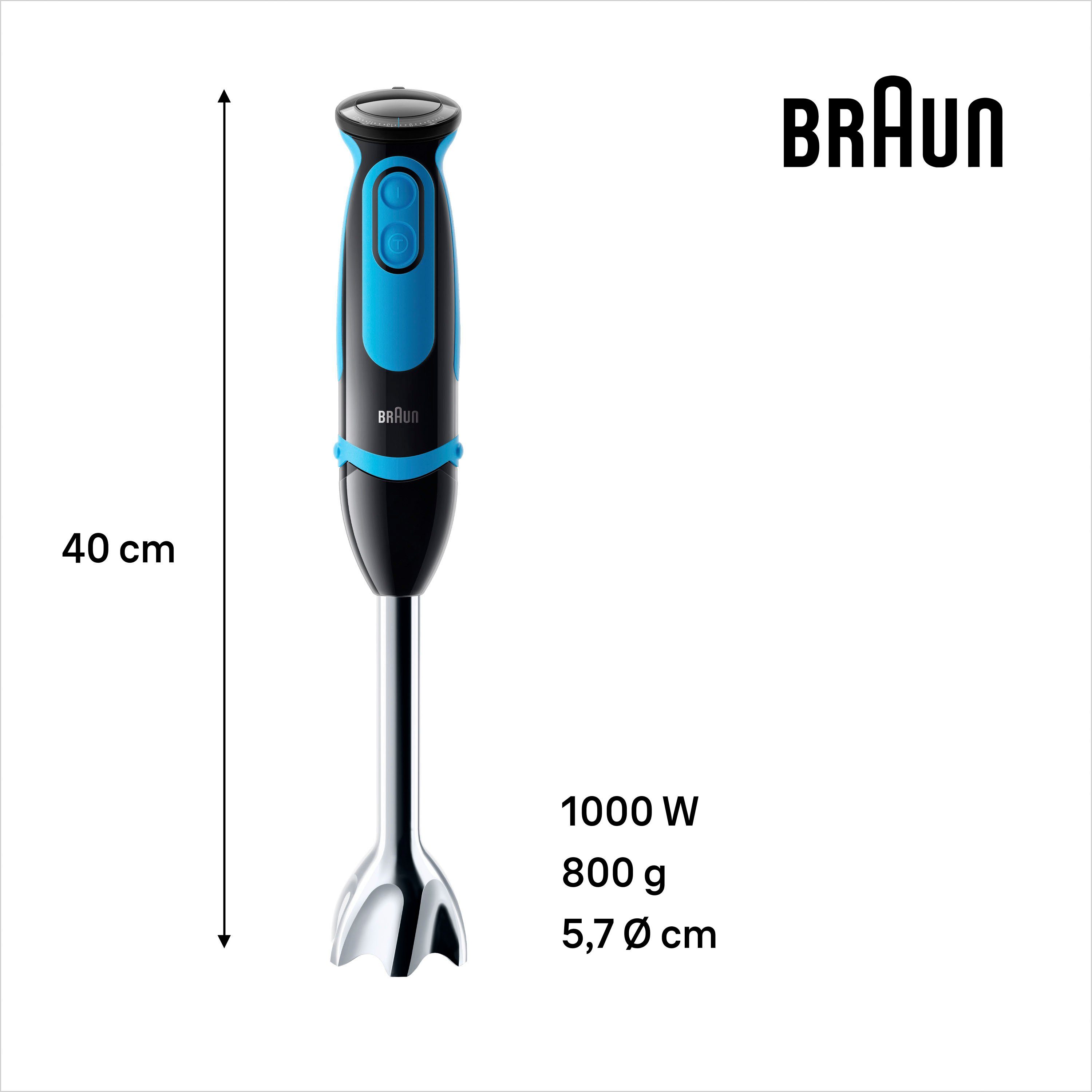 Braun Stabmixer MQ 5252 BKBL MultiQuick 5 Vario, 1000 W, mit Smoothie2Go Funktion und EasyClick System, Schwarz/Blau