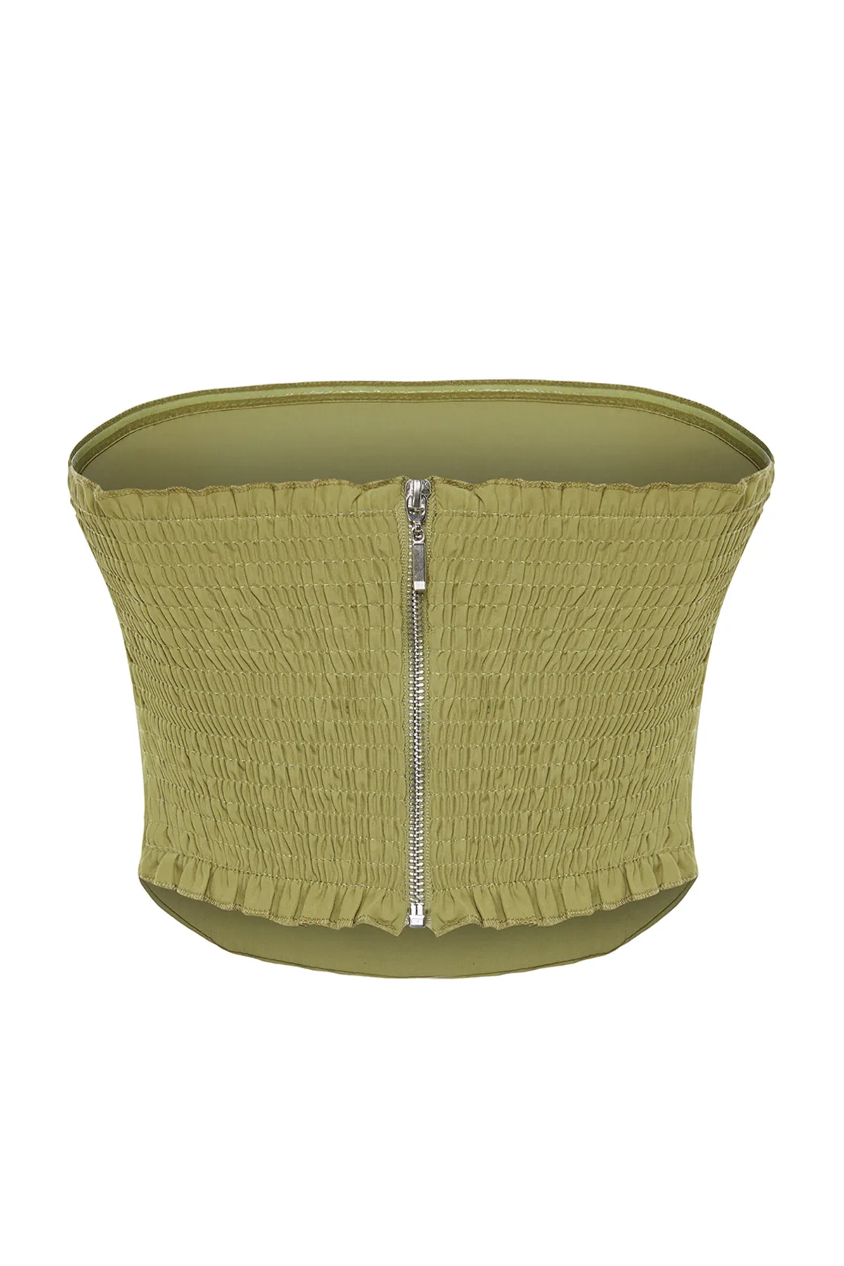 Trendyol Collection  Khakifarbene Premium Crop Trägerlose Webbluse TWOSS24BZ00242
