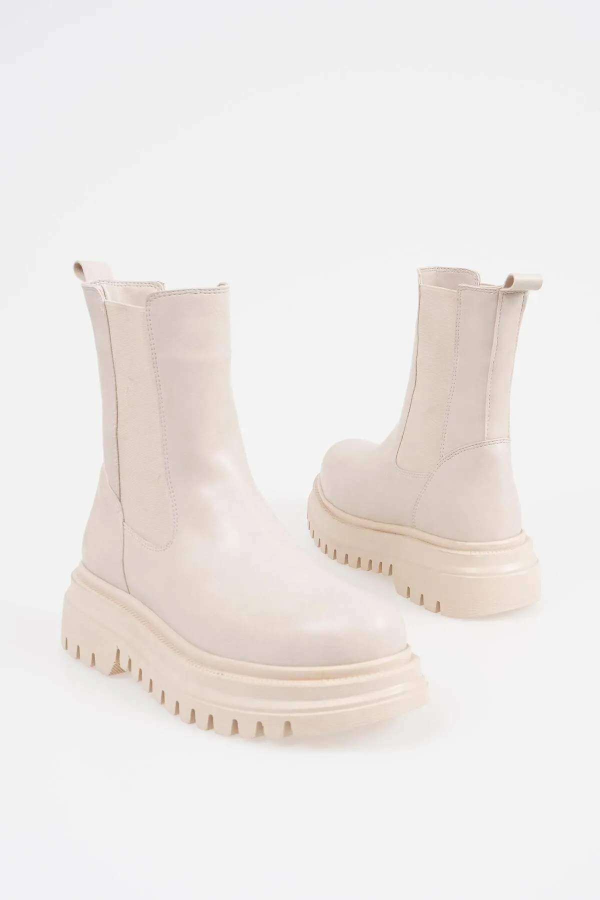 CZ London  Damen-Chelsea-Stiefel ohne Schnürsenkel, dicke, elastische Schuhe mit gezackter Sohle