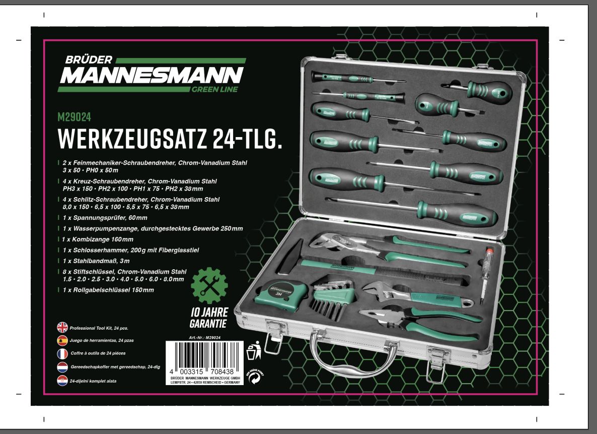 Brüder Mannesmann 29024 Coffret d'outils, coffret en aluminium de 24 pièces