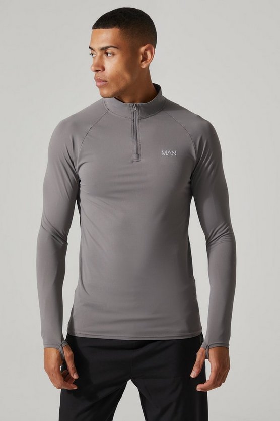 Man Active strukturiertes Slim-Fit Oberteil aus Mesh mit 1/4 Reißverschluss