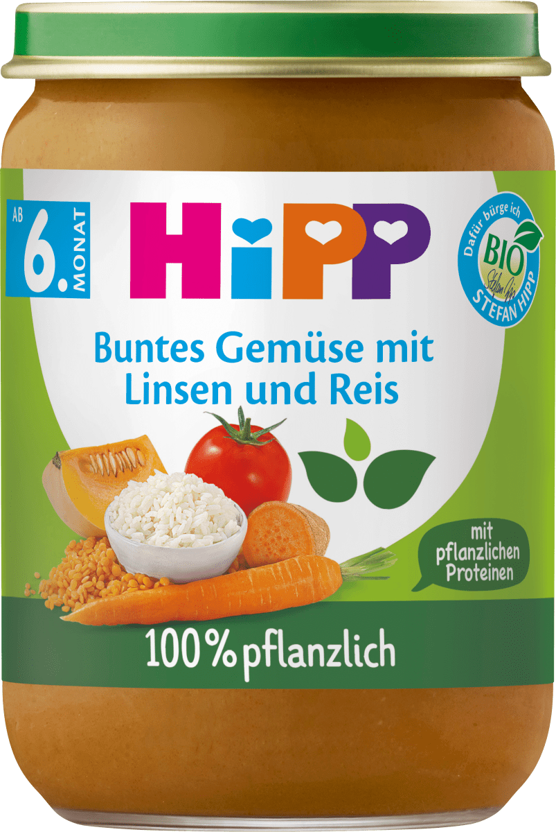 Menü Buntes Gemüse mit Linsen und Reis ab 6. Monat pflanzlich, 190 g