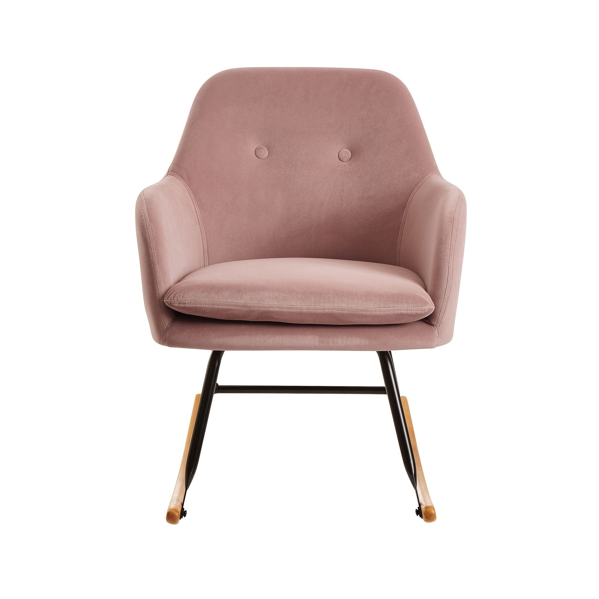 Wohnling Schaukelstuhl WL6.208 (Rosa 71x76x70cm Relaxsessel Samt Holz Skandi), Schaukelsessel Skandinavisch, Schwingsessel Modern