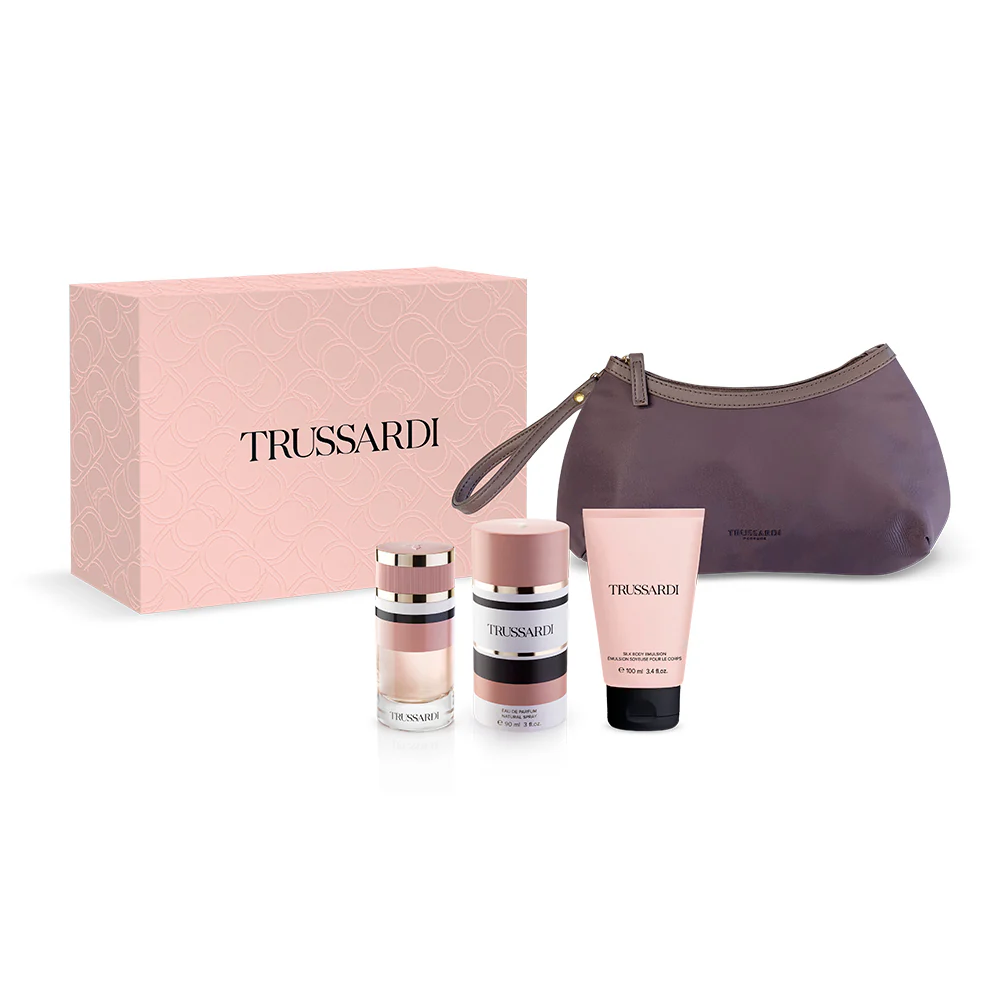 Trussardi New Feminine Deluxe poklon set – Parfemska voda + Emulzija za tijelo + Torbica za ljepotu - Ženski poklon set parfema, Parfemska voda, Losion za tijelo