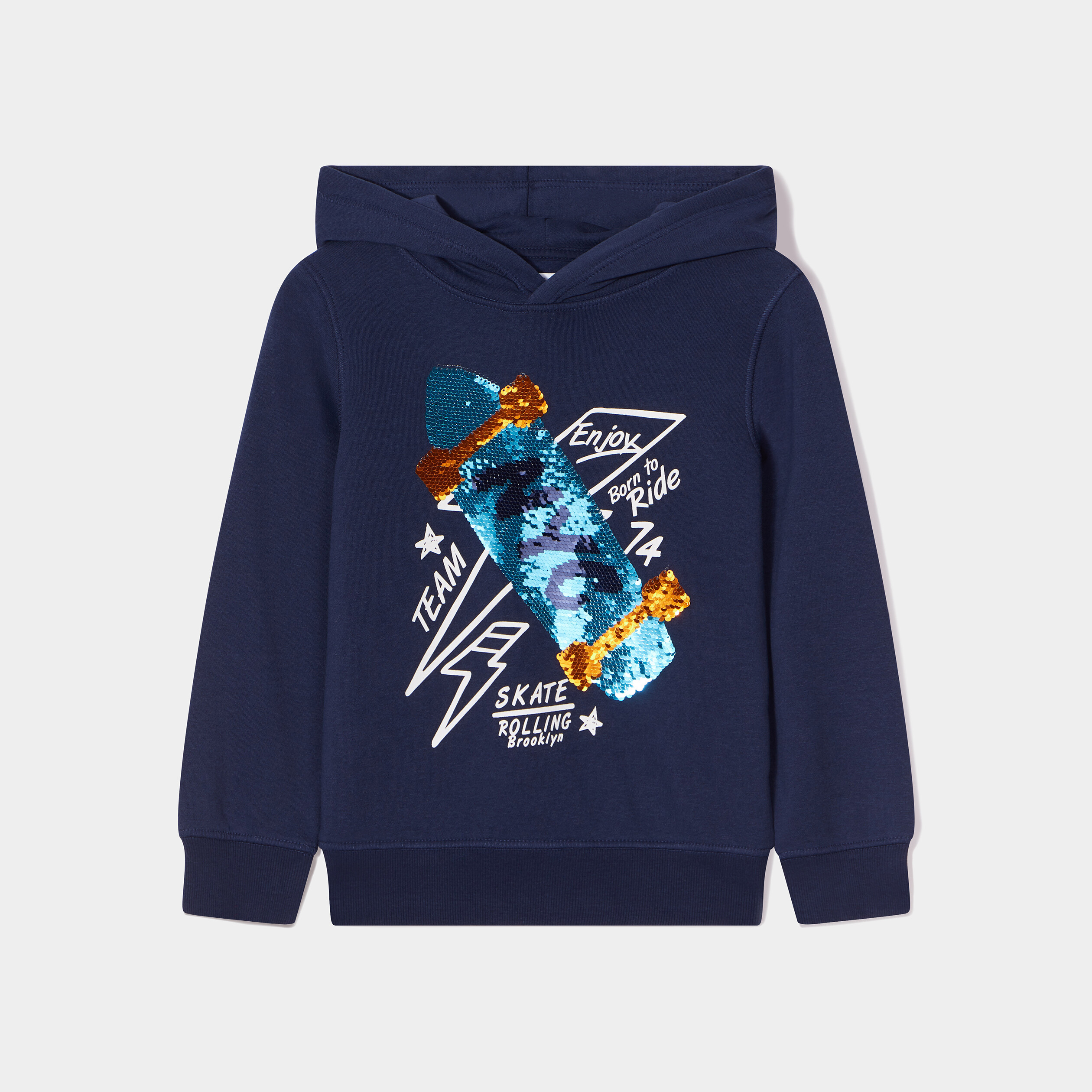 Sweat à capuche hoodie avec sequins bleu marine garçon | La Halle
