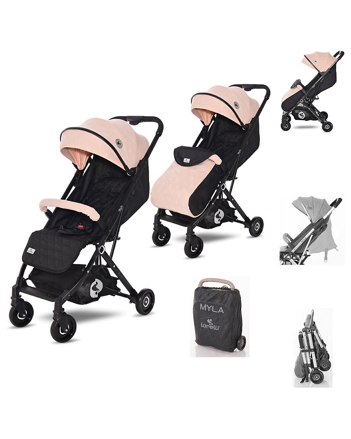 Kinderwagen Myla Aluminiumrahmen Korb Fußsack Buggys