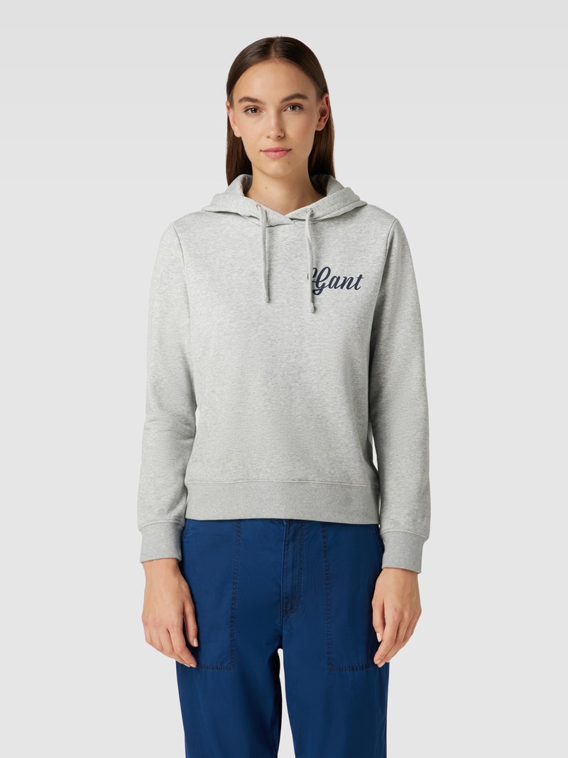 Hoodie mit Label-Stitching in mittelgrau