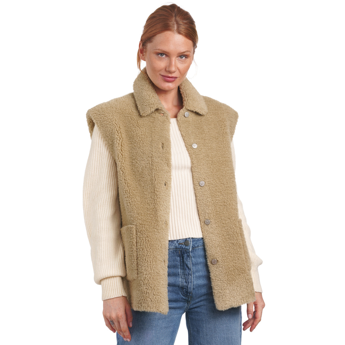 Damen Teddyjacke mit Strickärmeln