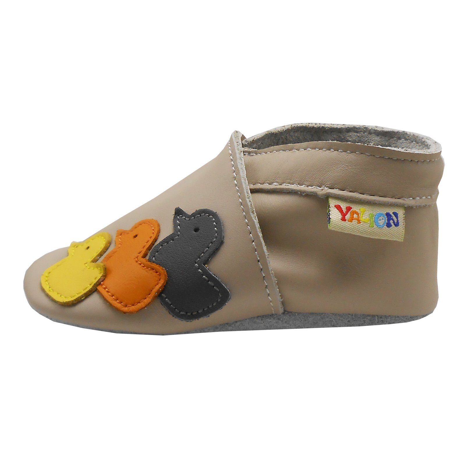 Yalion Weiche Leder Lauflernschuhe Hausschuhe Lederpuschen Enten Beige Krabbelschuh