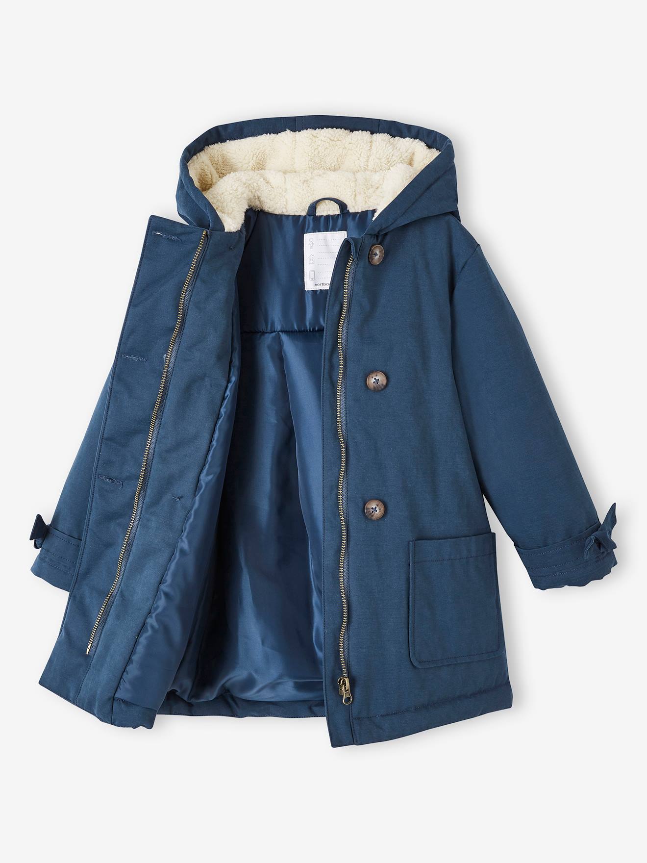 Parka à capuche chic effet peau de pêche fille bois de rose
