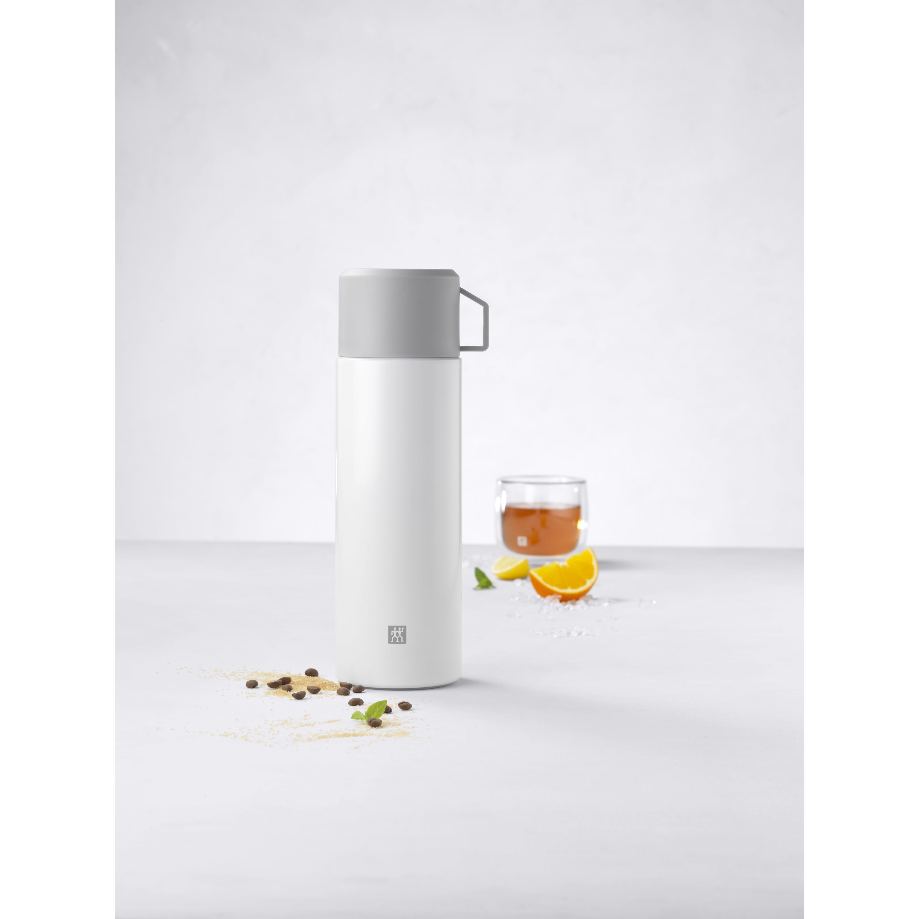 Isolierflasche, 1 l, Edelstahl, Weiß-grau