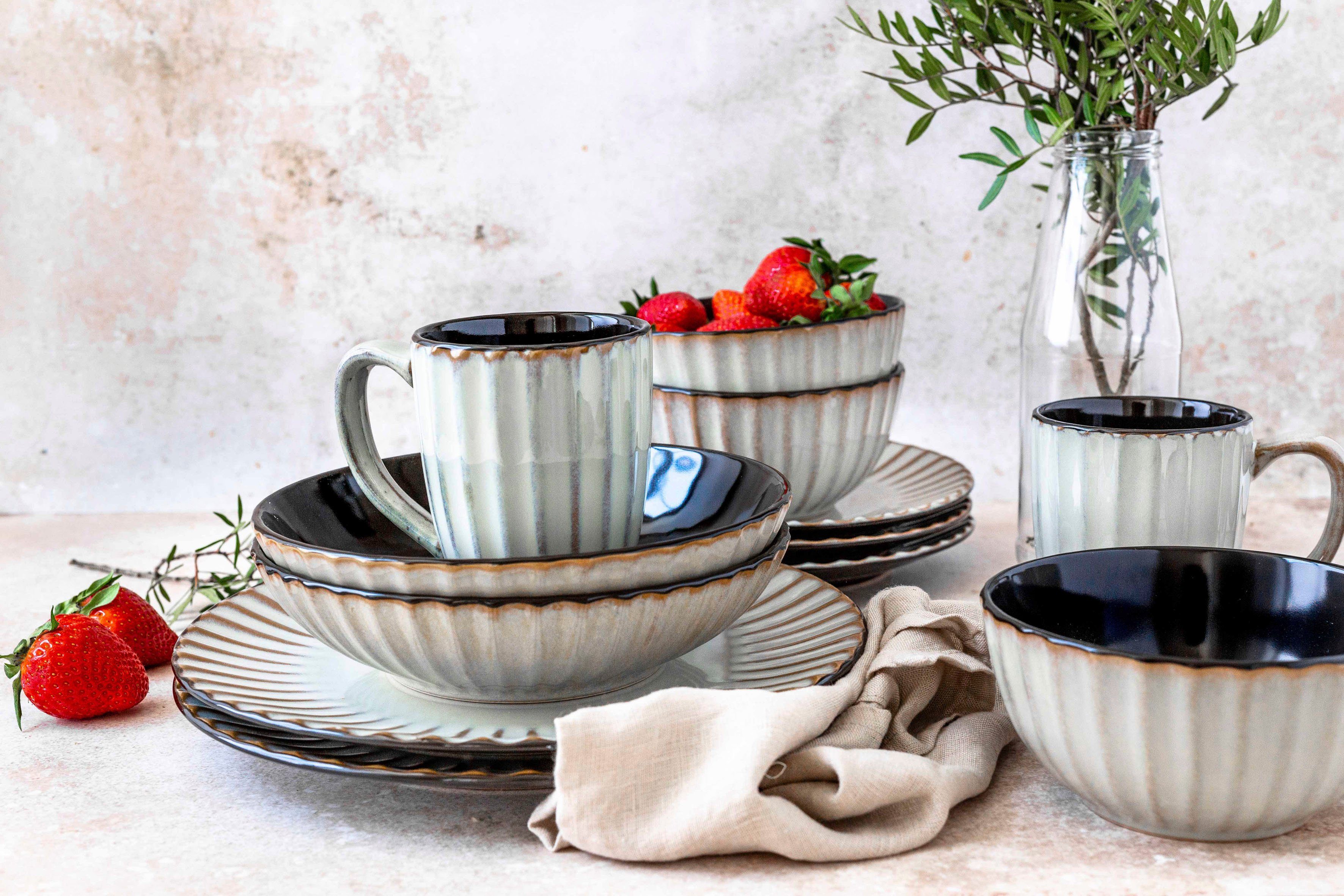 MÄSER Kombiservice Geschirr-Set, Service Confino (20-tlg), 4 Personen, Steinzeug, 20 Teile, für 4 Personen