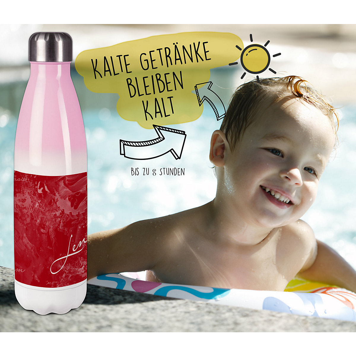 Edelstahl Kinder Thermoflasche / Trinkflasche bunt Traum Farbe rot Spülmaschinenfest, Auslaufsicher, Bruchfest, Doppelwandig, Für Heißgetränke geeignet, Mit Deckel, Isoliert