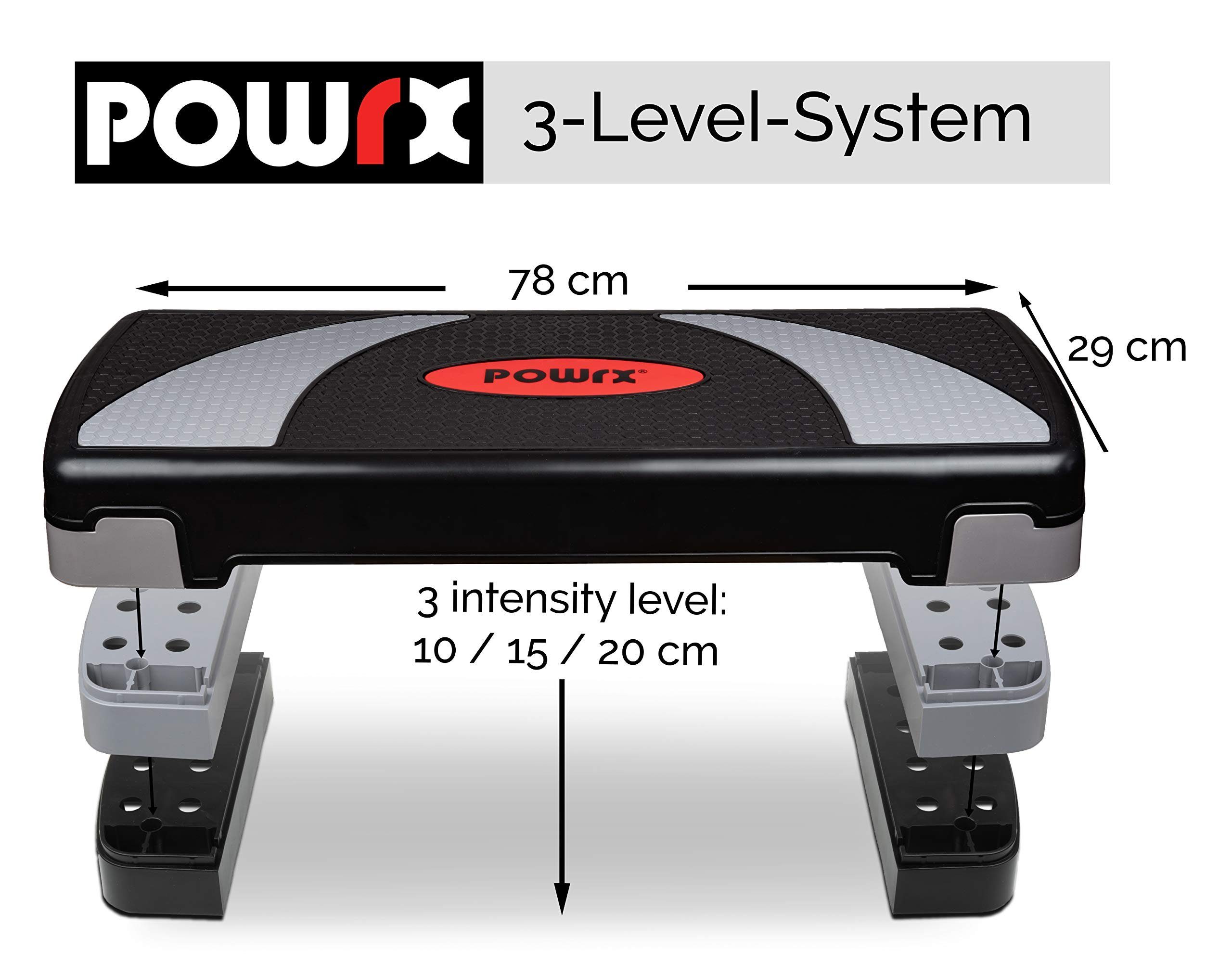 POWRX Stepboard XL Steppbrett extra groß 3-Stufen höhenverstellbar, Grau-Schwarz