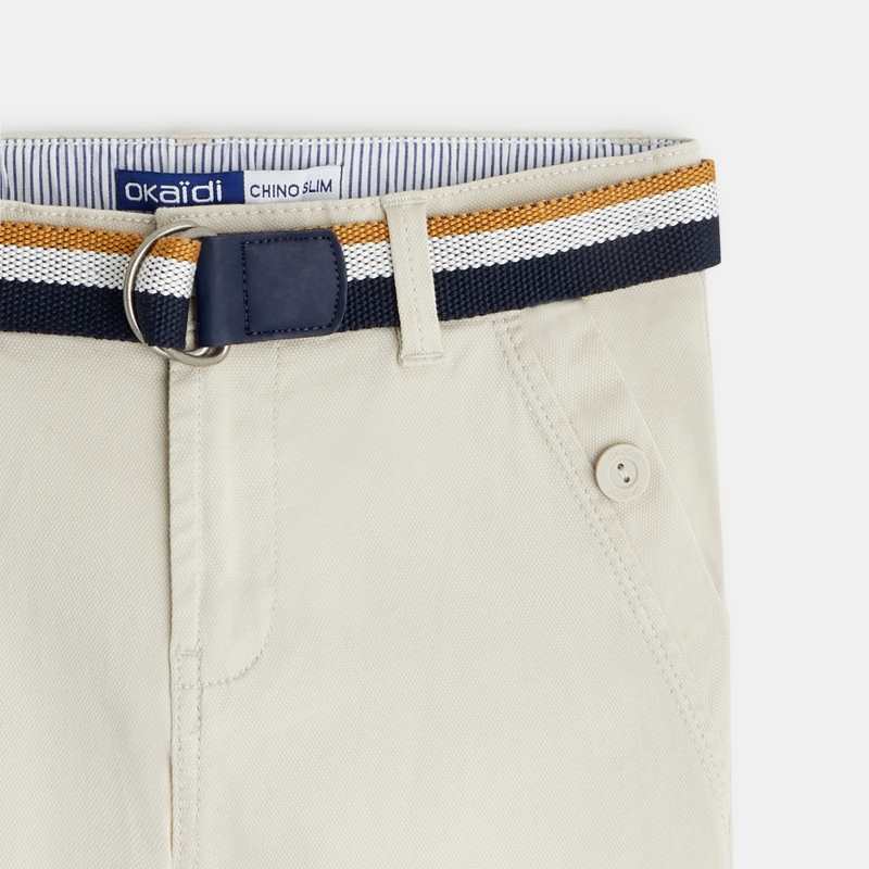 Pantalon chino ceinturé en toile beige garçon