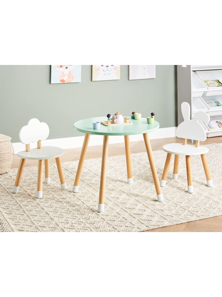Beliani 3-tlg Kindertisch mit Stühlen ROBIN in Weiß/Heller Holzfarbton/Grün günstig kaufen onesize