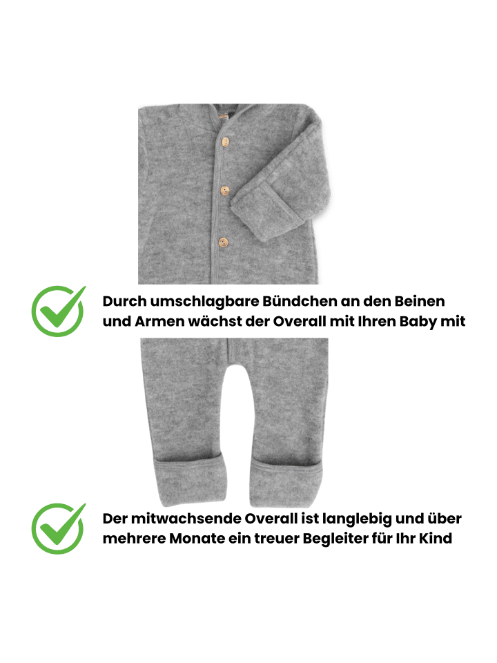 Kinderhaus Blaubär Baby-Overall mit Kapuze, Holzknöpfen & Mulltuch Blaubaer in Hellgrau Melange günstig kaufen 50/56