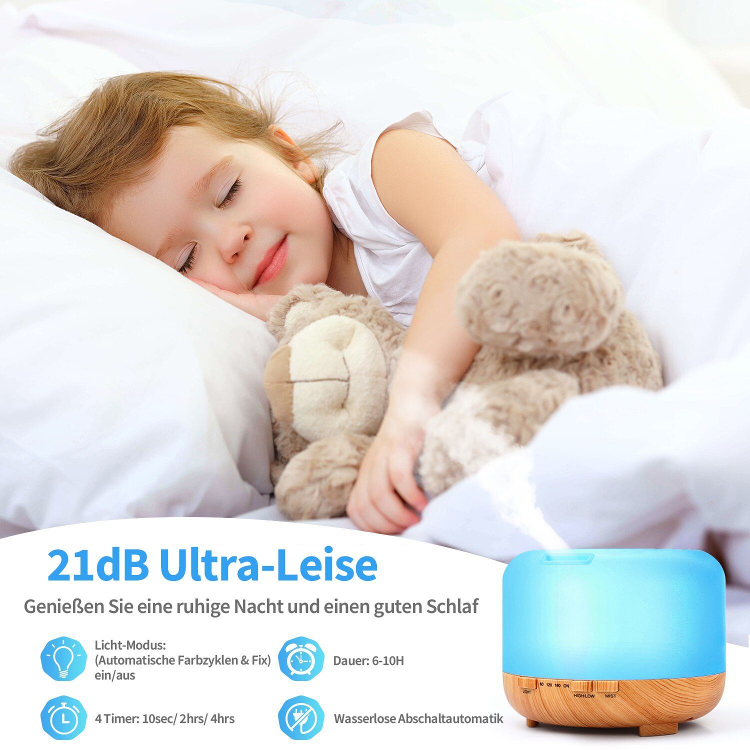 Bothergu Luftbefeuchter, 500ml Aroma Diffuser mit 7 wechselnden Farben