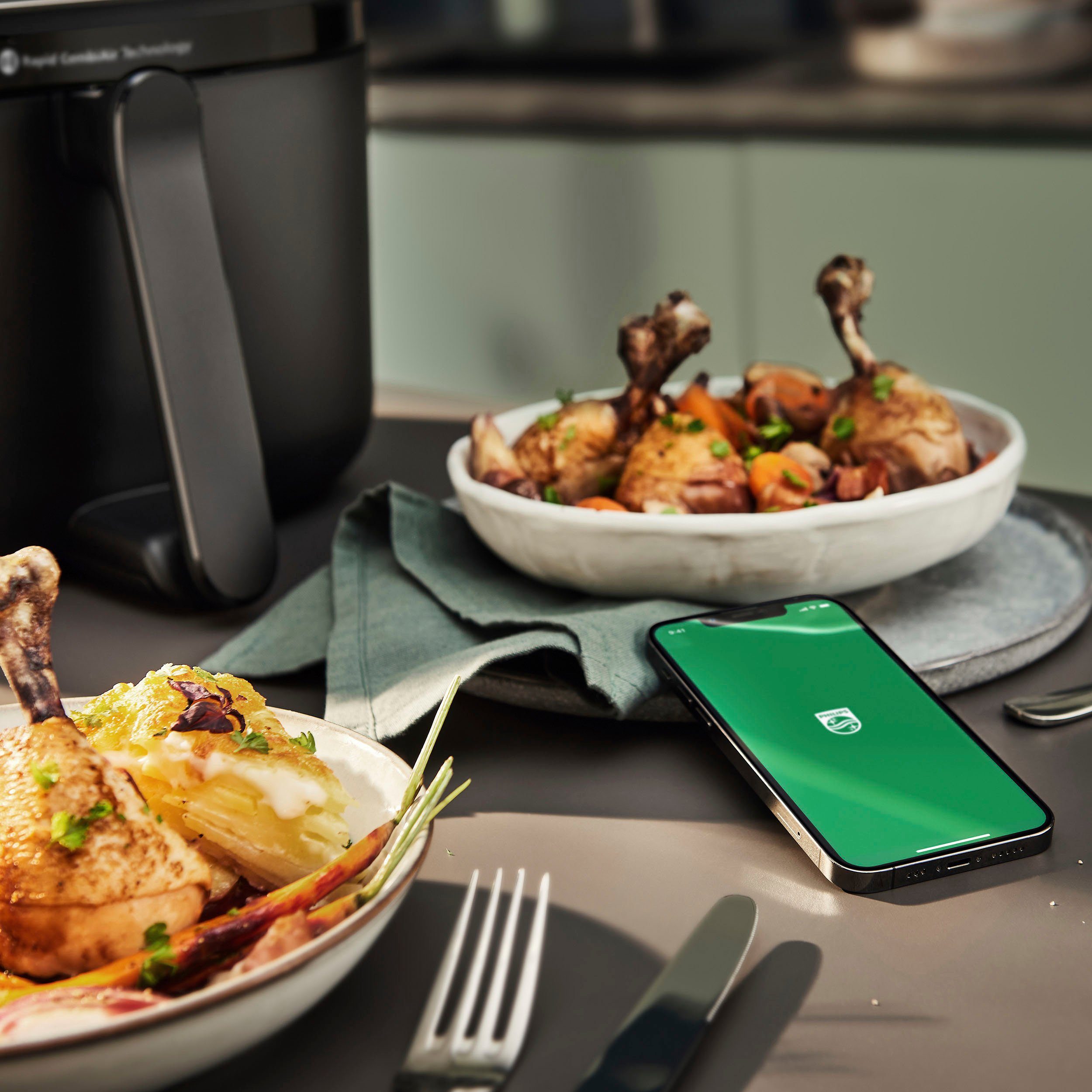 Philips Heißluftfritteuse Airfryer XXL HD9875/90, 2000 W, mit WiFi Konnektivität, 30 AutoCook Programmen und Warmhaltefunktion