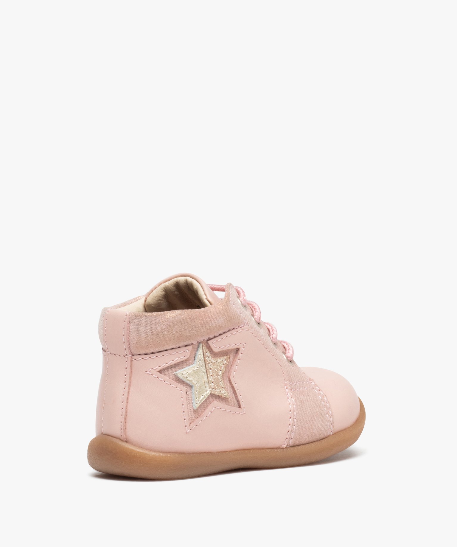 Bottillons bébé filles unis en cuir à lacets rose | GEMO