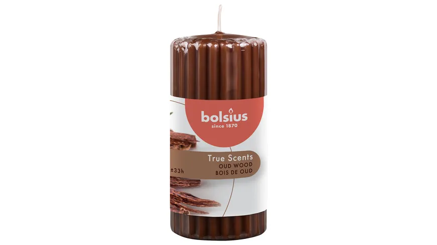 bolsius Duft-Stumpenkerze geriffelt True Scents 12cm Oud Wood