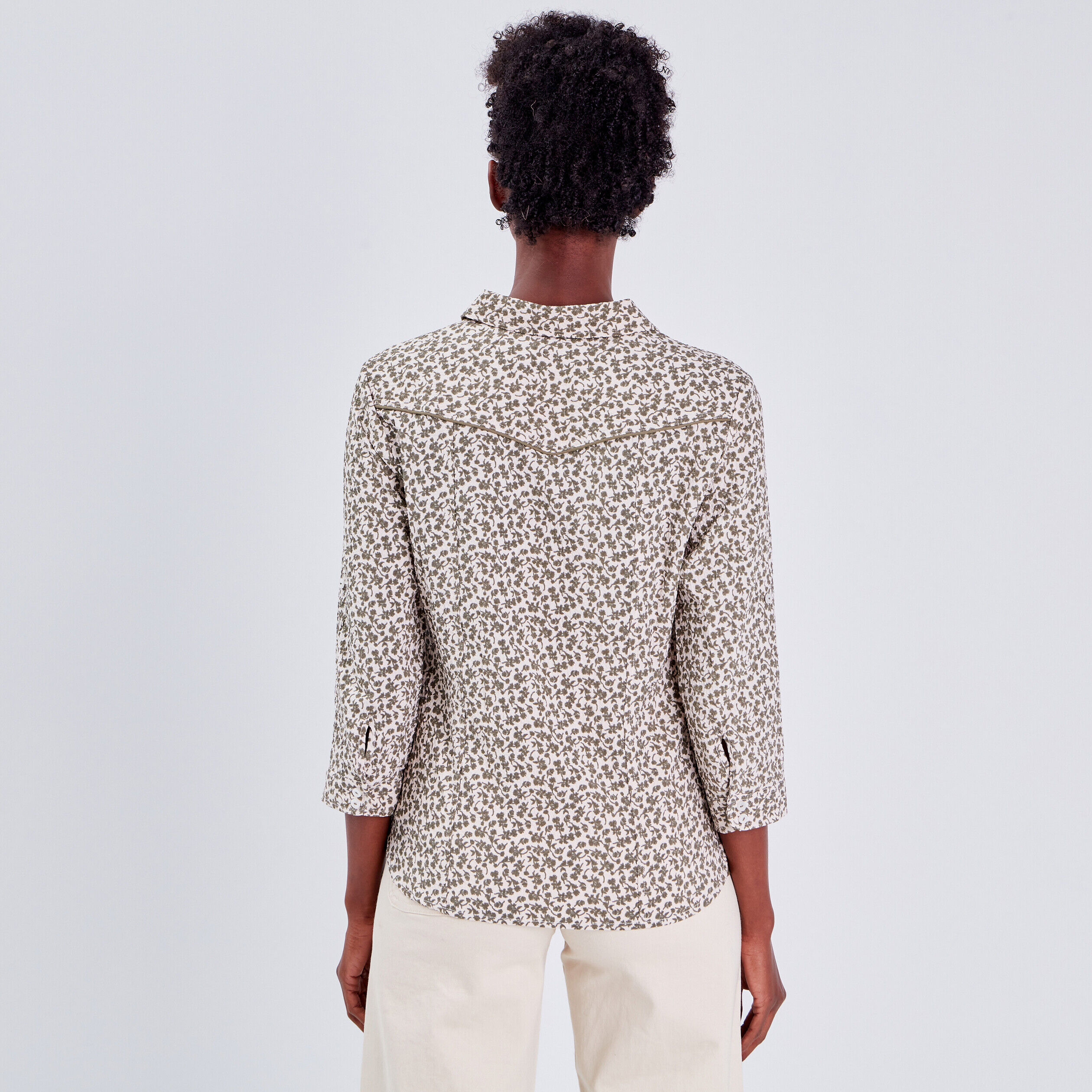 Blouse manches 3/4 vert kaki femme | Cache Cache