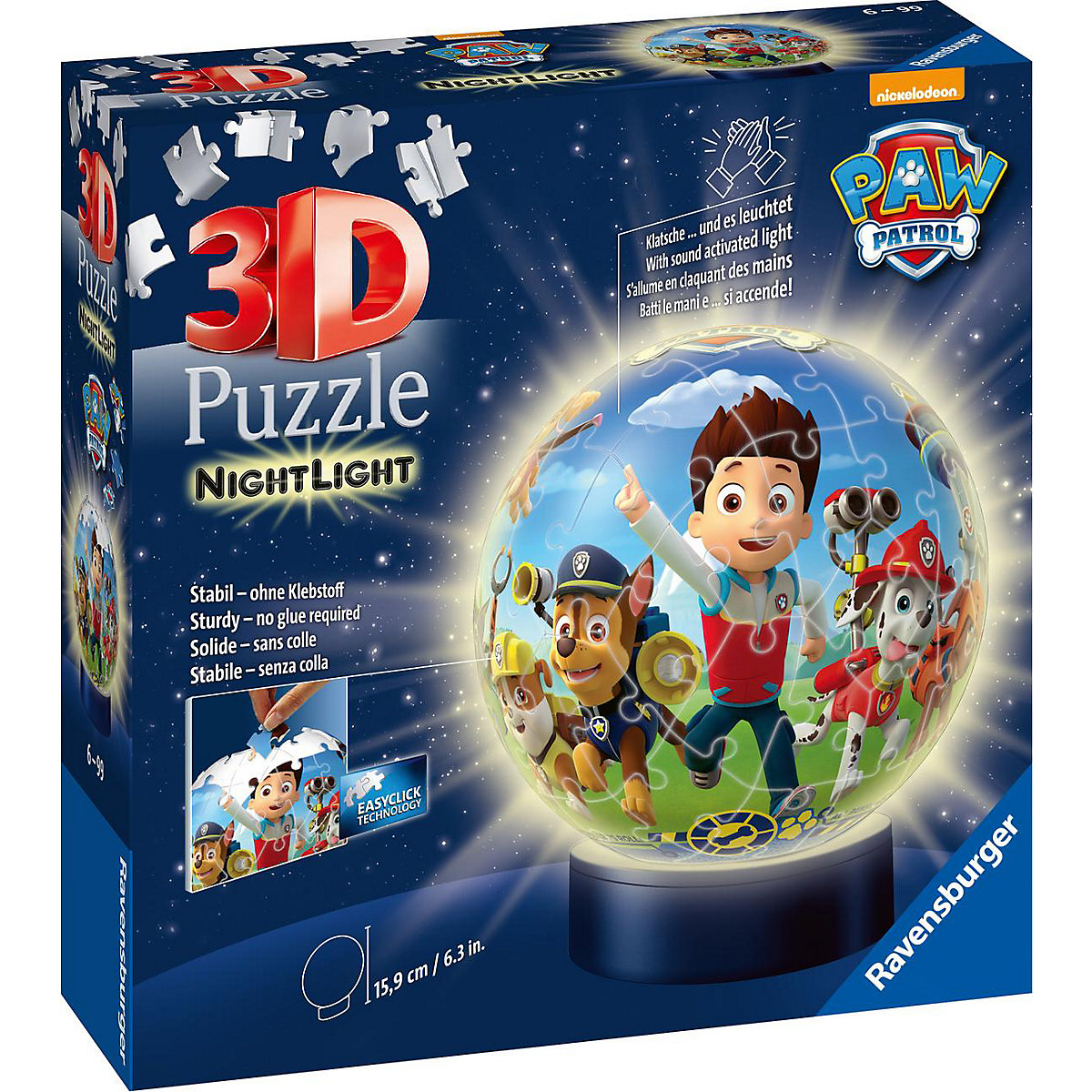 2in1 Nachtlicht & puzzleball® Ø13 cm, 72 Teile , PAW Patrol
