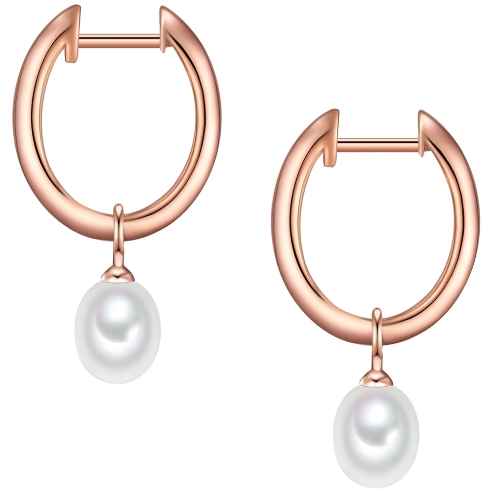 Valero Pearls Créoles en argent Argent sterling Oxyde de zirconium (CZ) Perle de culture d'eau  Boucles d'oreilles