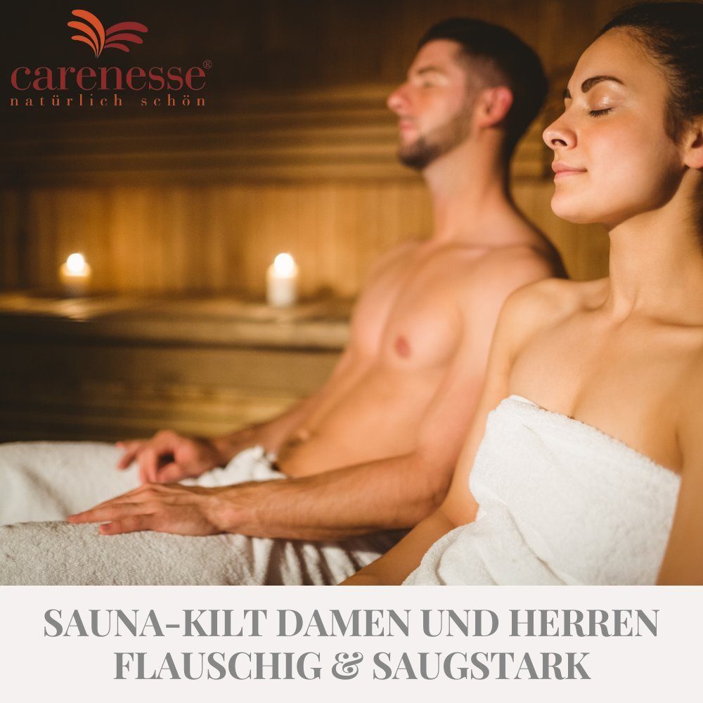 Carenesse Saunatuch Sauna Kilt Set Damen & Herren grau Weiches OneSize Sauna-Kleid Sarong, Baumwolle, Frottee Saunatuch, flexibler Gummibund & 5-fach Knopfleiste Saunakilt