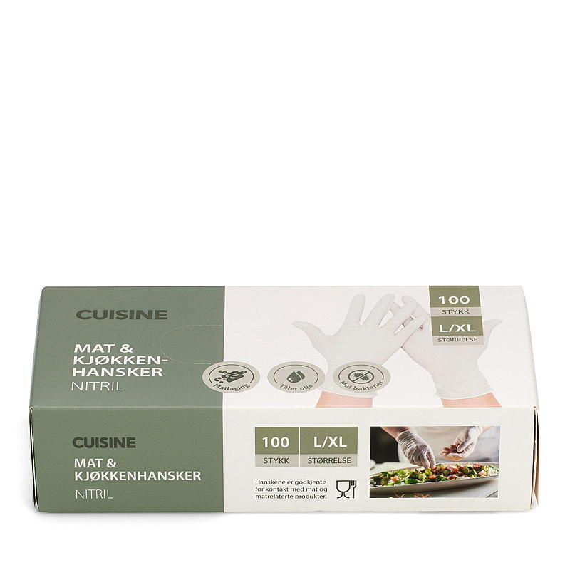 Cuisine Engangshanske 100-pk str S/M nitril hvit