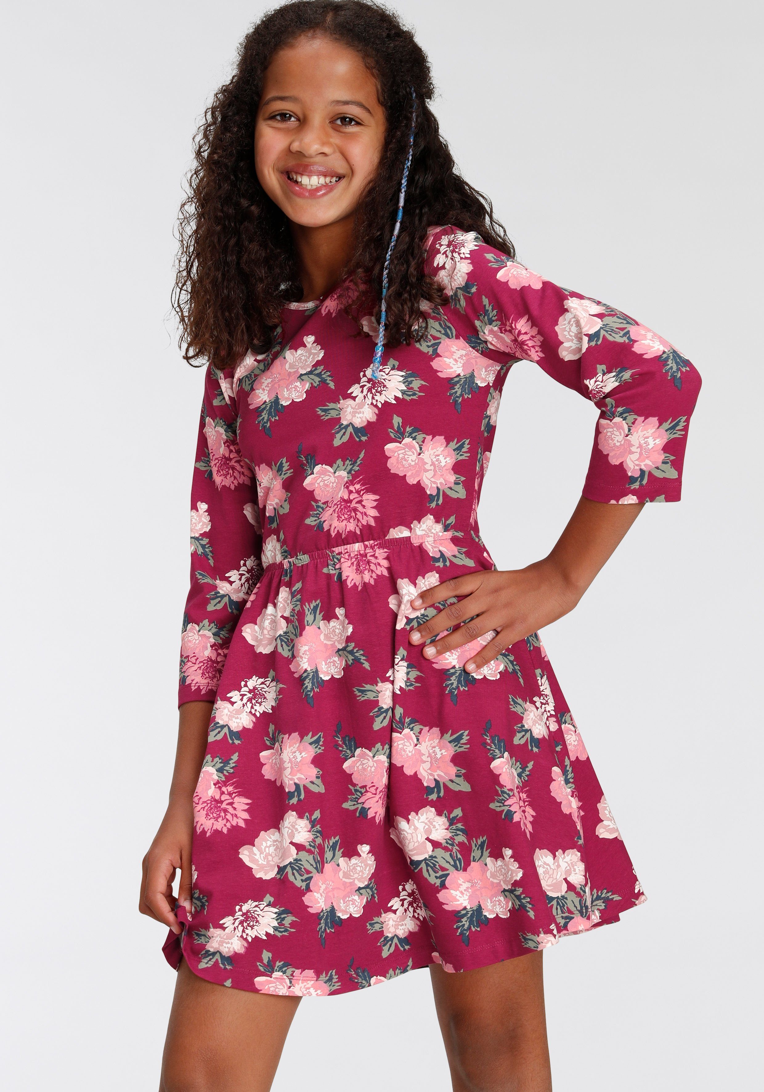 KIDSWORLD Skaterkleid 3/4 Arm, mit Blumen bedruckt