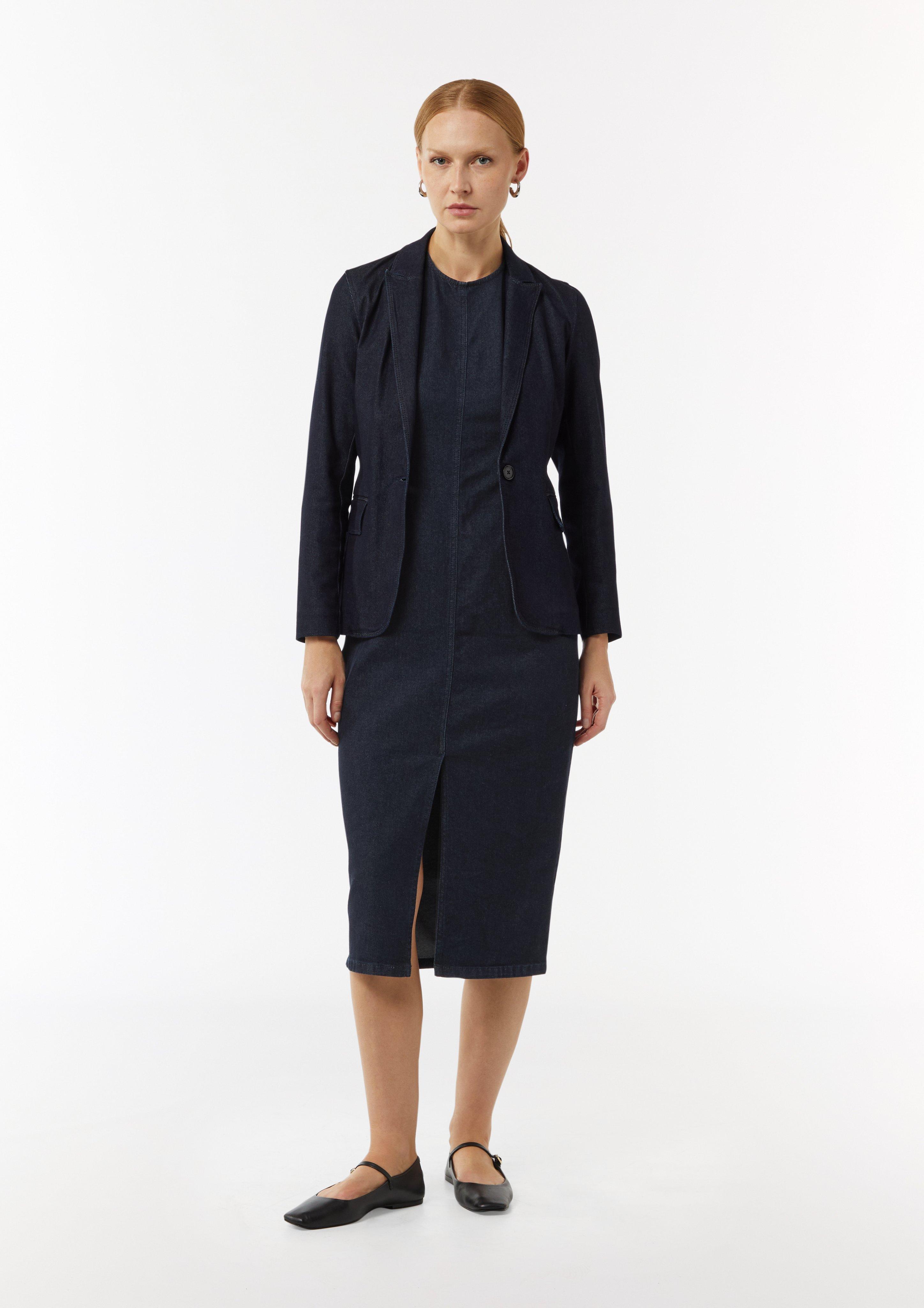 Elastisches Denim-Kleid mit Schlitz - navy