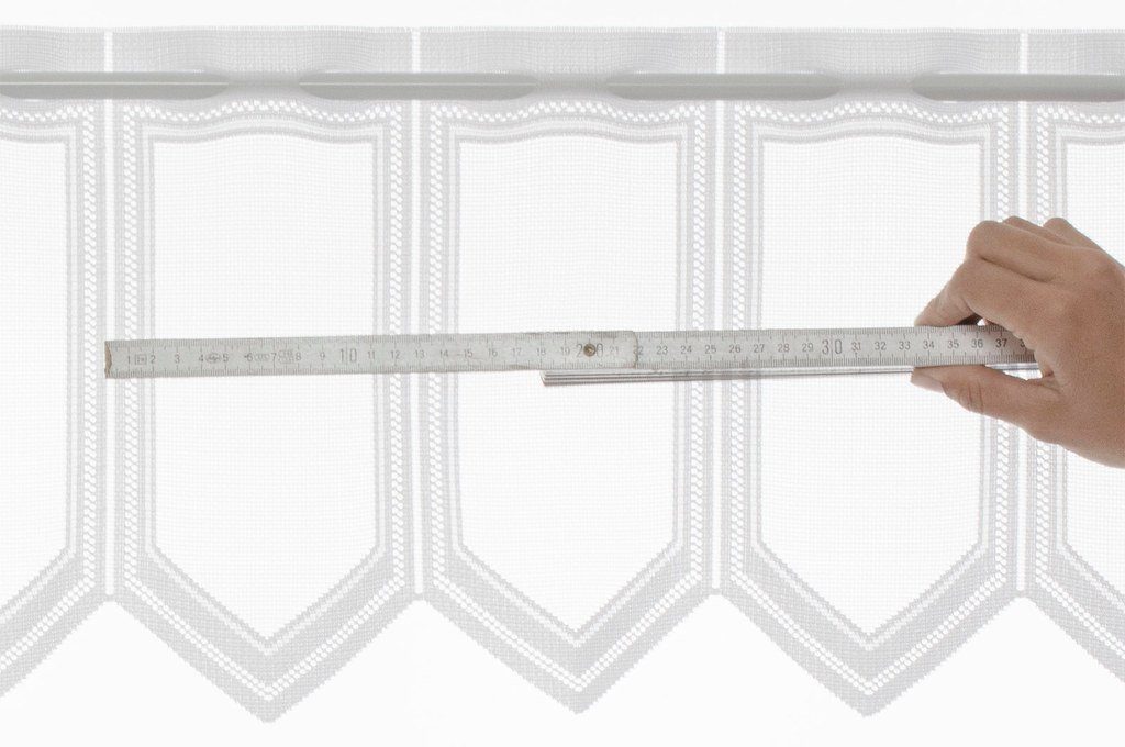 Scheibengardine nach Maß schlichter Jacquard, Gardinen Kranzusch, Stangendurchzug, transparent, Kurzgardine, Wunschmaß, Stablöcher, transparent, verschiedene Höhen