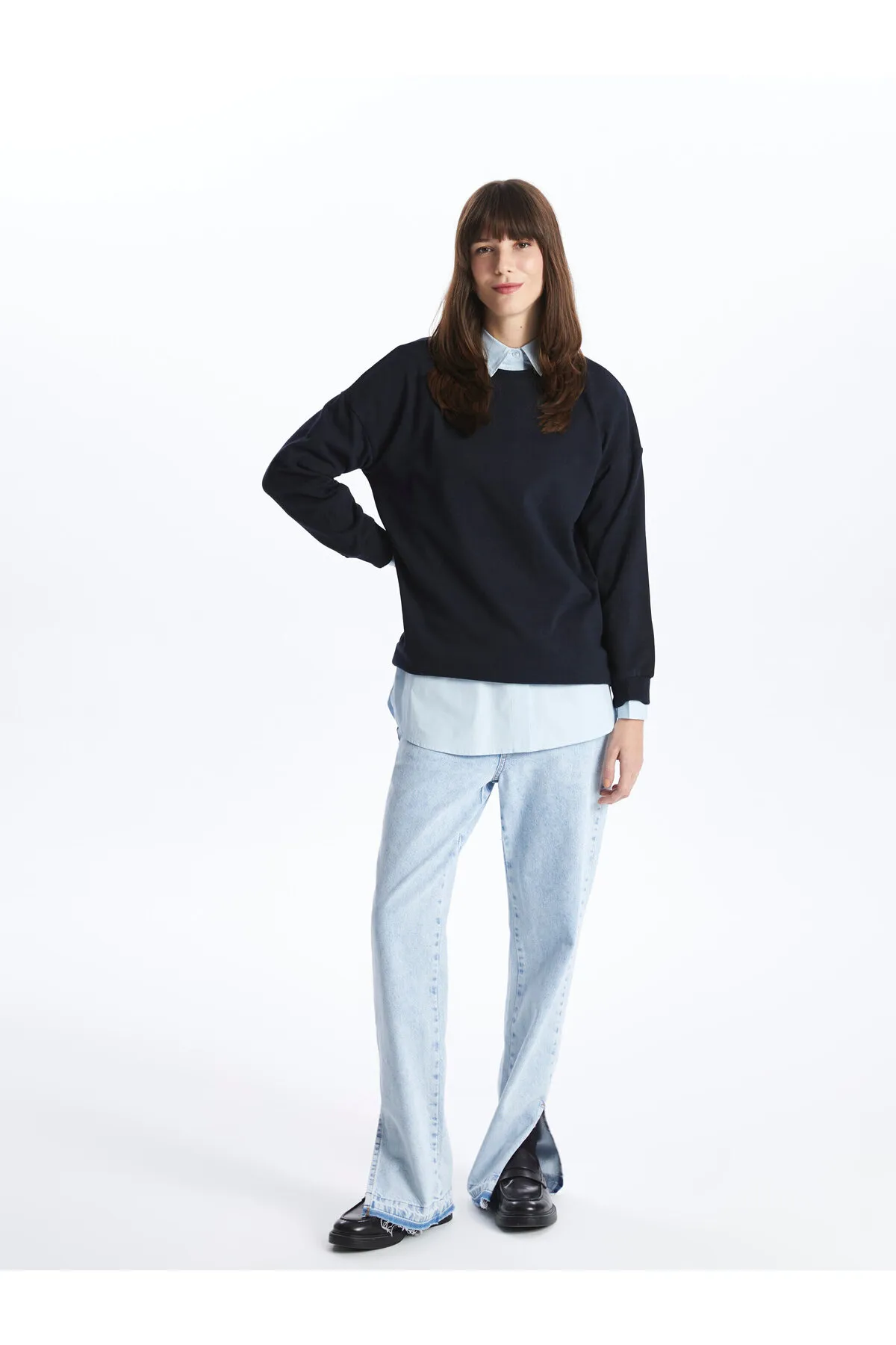LC Waikiki  Rundhalsausschnitt, einfarbig, langärmelig, Damen-Sweatshirt-Tunika