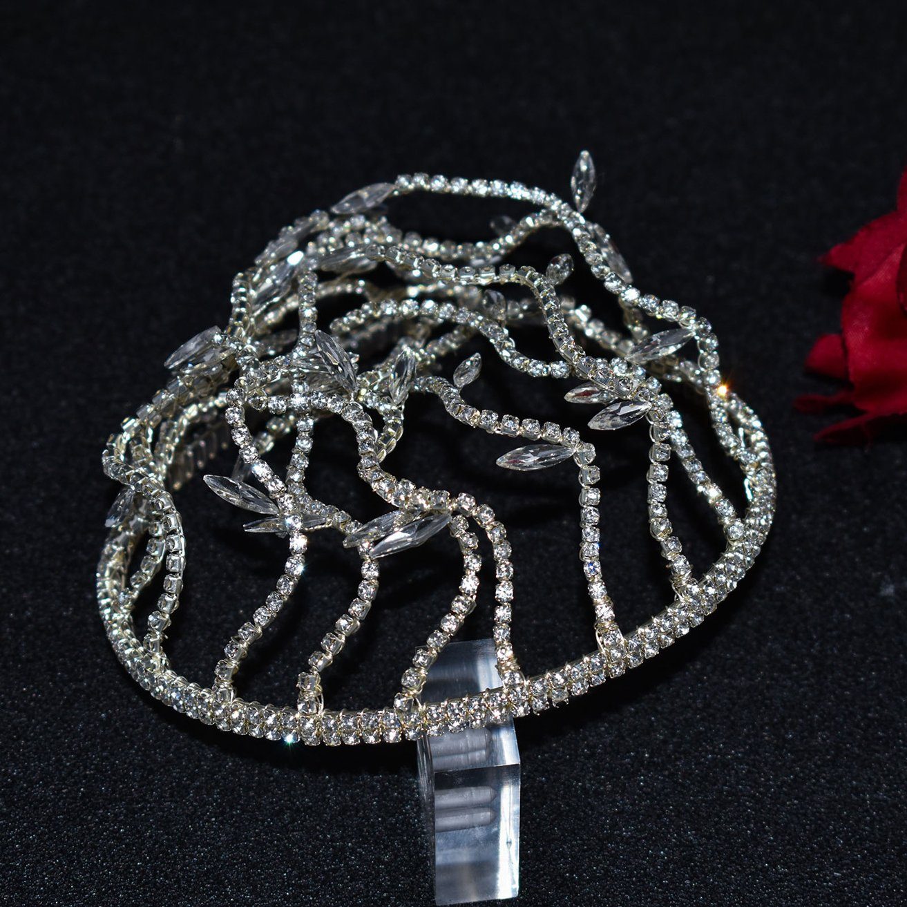 HOHEA H Haarband Haarschmuck aus Kristall-Haarranken, Blumen und Blättern, 1-tlg., Kristall-Stirnband, Hochzeits-Haarschmuck, Braut-Haarschmuck, Silberner Haarschmuck, Brauthaarnadeln, Kristallkrone