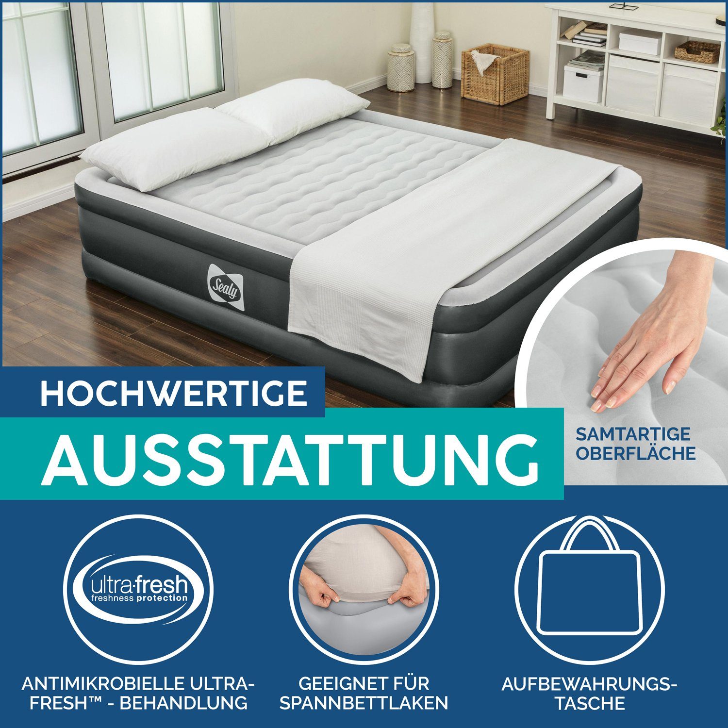 Bestway Luftbett Double 2 Personen selbstaufblasend extra hoch XXL 203 x 152 x 51 cm