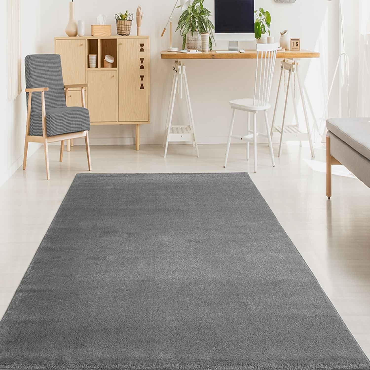Teppich Kurzflor Wohnzimmer, Vimoda, Rechteckig, Höhe: 8 mm, Extra Weich, gewebt, Einfarbig, Modern, Versch. Größen Farben