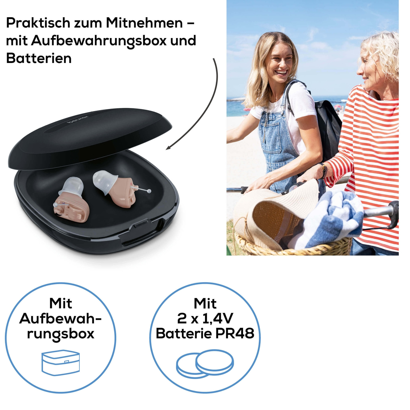 Beurer Hörhilfe HA 60 Pair-Hörhilfe mit extra kleiner Im-Ohr-Bauform mit 3 Aufsätzen für jeden Gehörgang