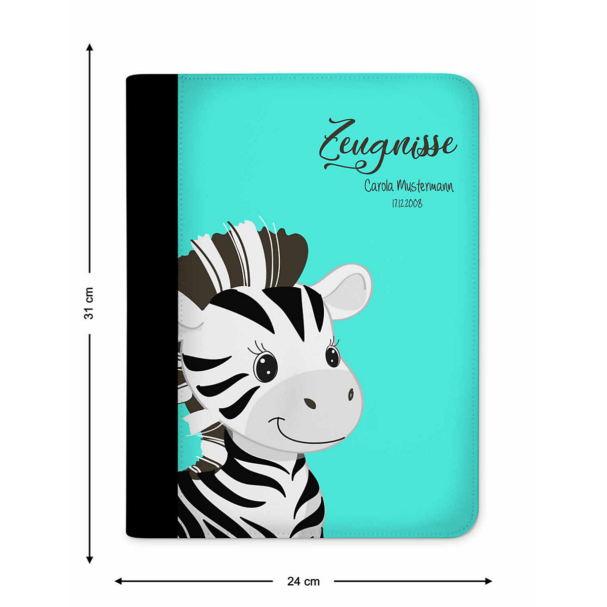 Zeugnismappe / Dokumentemappe mit Name personalisiert Zebra Türkis
