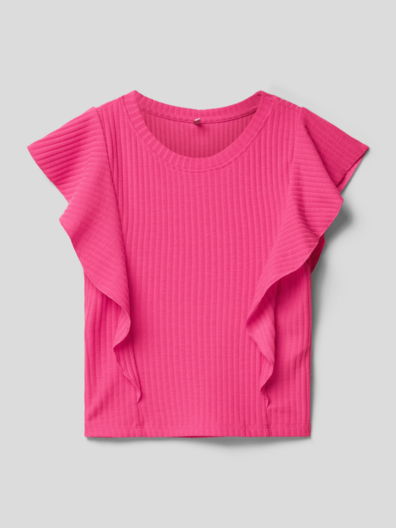 T-Shirt mit Volantärmel Modell 'KOGNELLA' in fuchsia