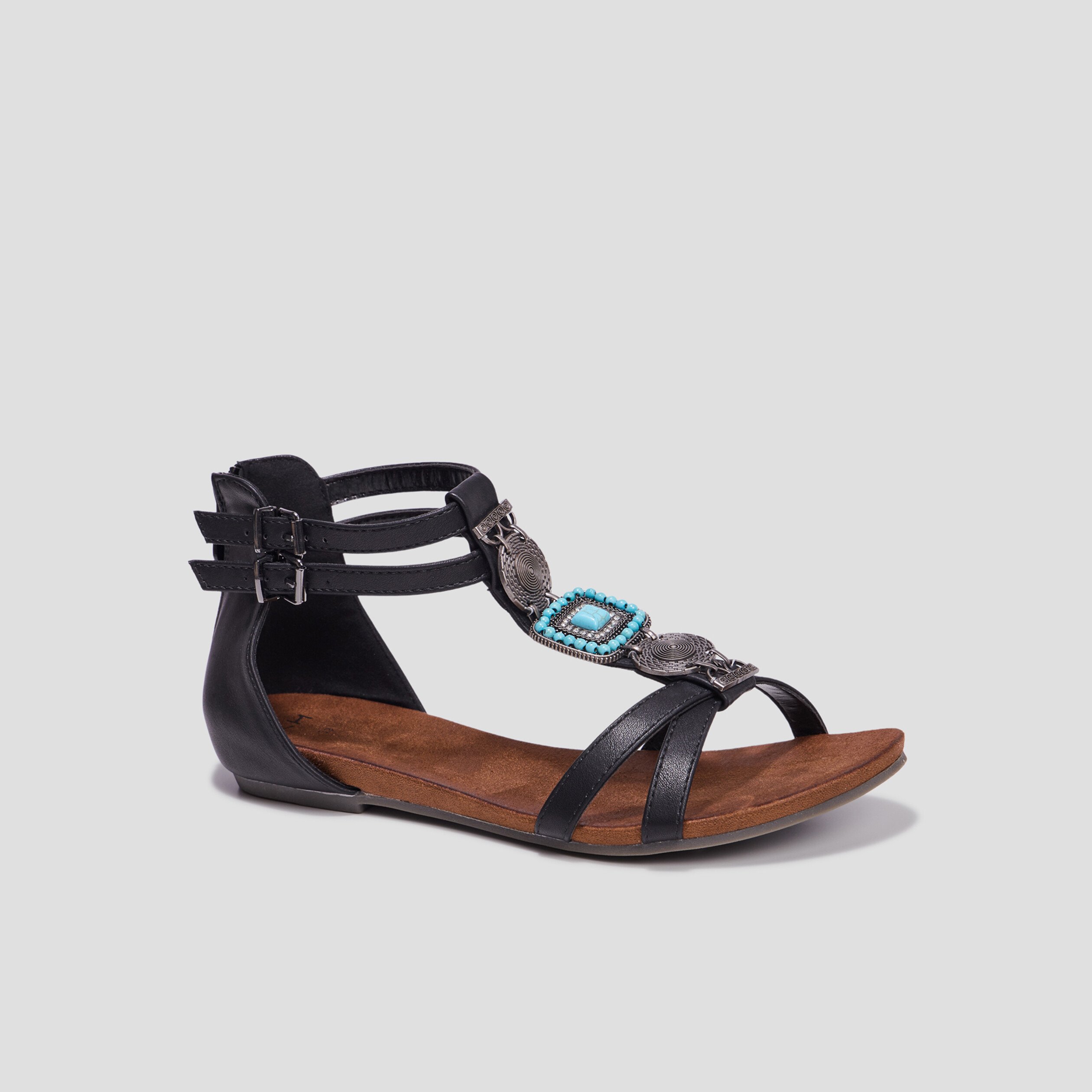 Sandales zippées avec détails bijoux noir femme | La Halle