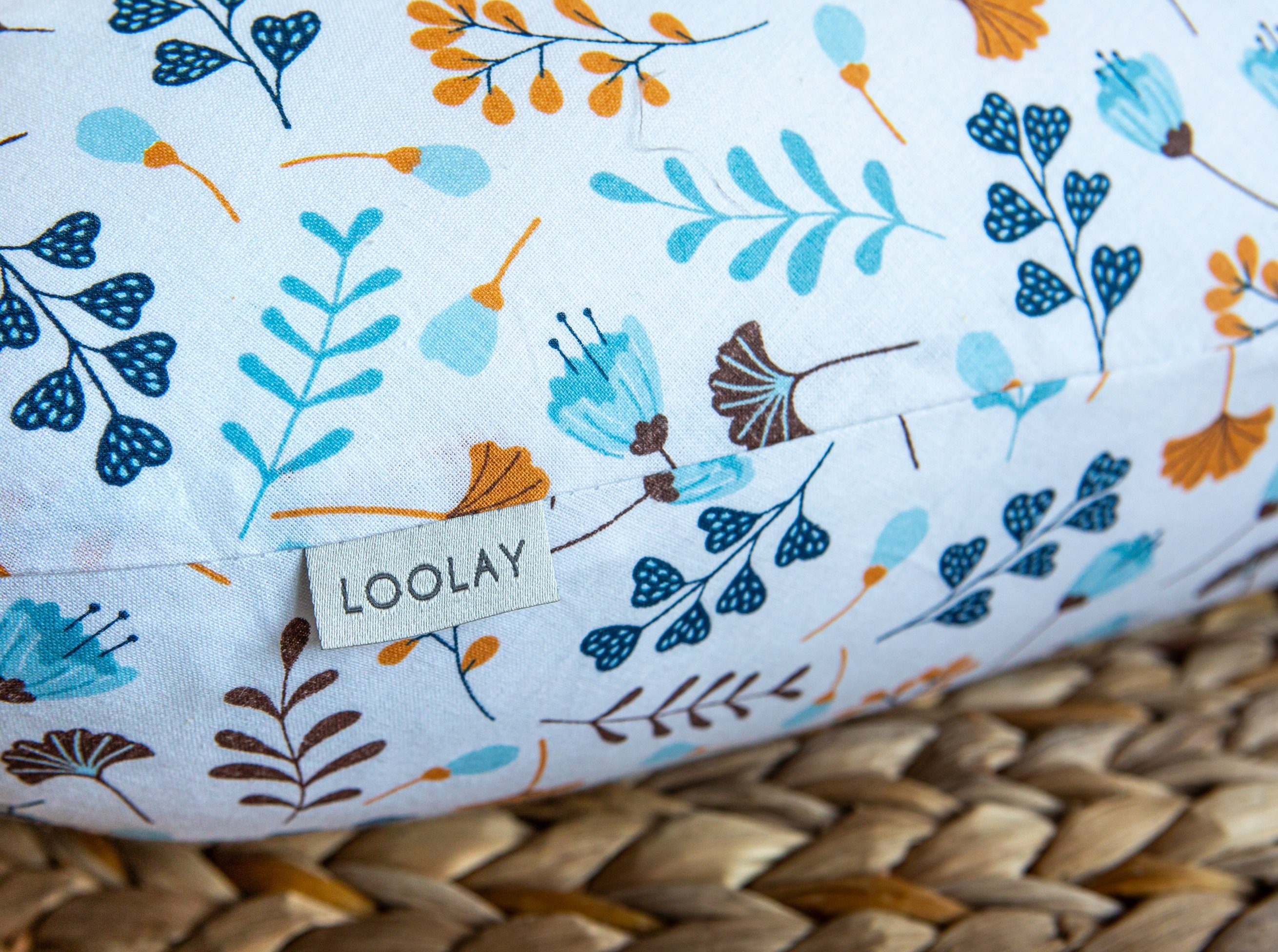 Loolay Seitenschläferkissen Premiere! BLUMENWIESE Schwangerschaftskissen Seitenschläferkissen, MUSTER: BLUMENWIESE Braun, Blau, Rosa, Gelb WEICH Füllung + 100% BIO-Baumwolle Kissenbezug, XXL 170 cm Stillkissen + Bezug mit Reißverschluss! PREMIUM Gesc