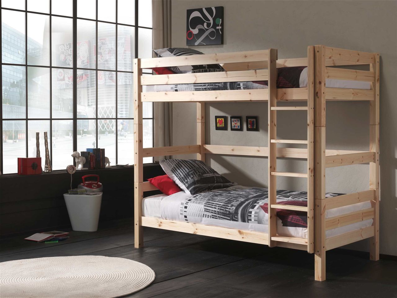 VIPACK Etagen-Hochbett Pino 180 cm Höhe, Ausf. Kiefer massiv natur lackiert