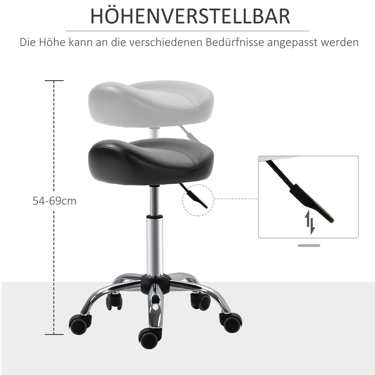 HOMCOM Rollhocker Höhenverstellbar Arbeitshocker mit Rädern für Massage Schwarz