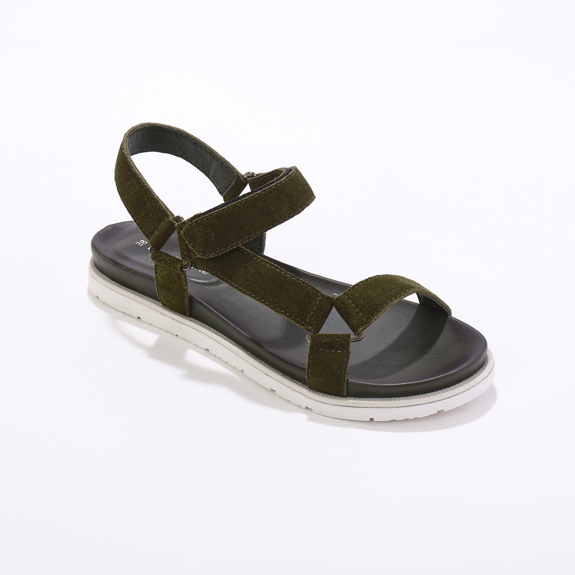 Sandales scratchées largeur confort en cuir style rando